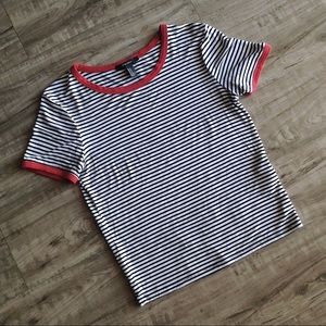 Horizontal Striped Tee W/ Red Outining